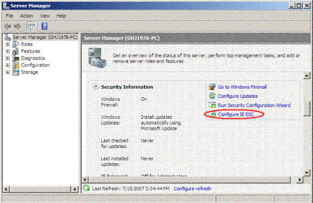 Configure IE ESC